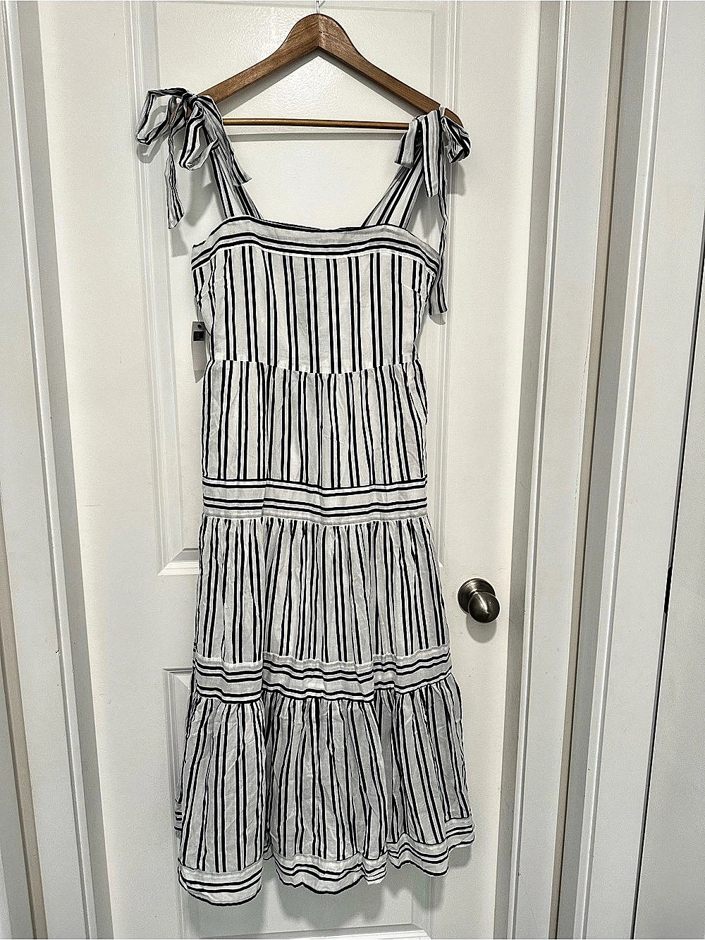 MEXX Striped Tiered Maxi Dress in White & Blue Women’s Size Medium NWT